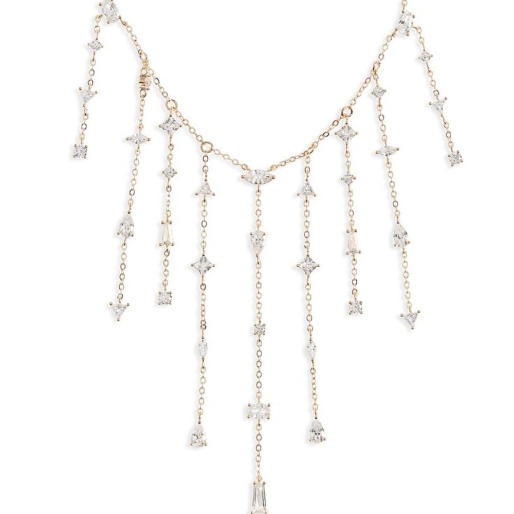 Nordstrom Cubic Zirconia Chain Fringe Collar Necklace